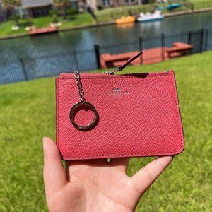 NWT Coach Crossgrain Leather Key Pouch Strawberry F57854